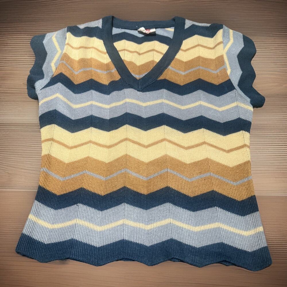 The Red Eye Vintage Sweater Vest V-Neck Sleeveless Knit Blue Women's Small